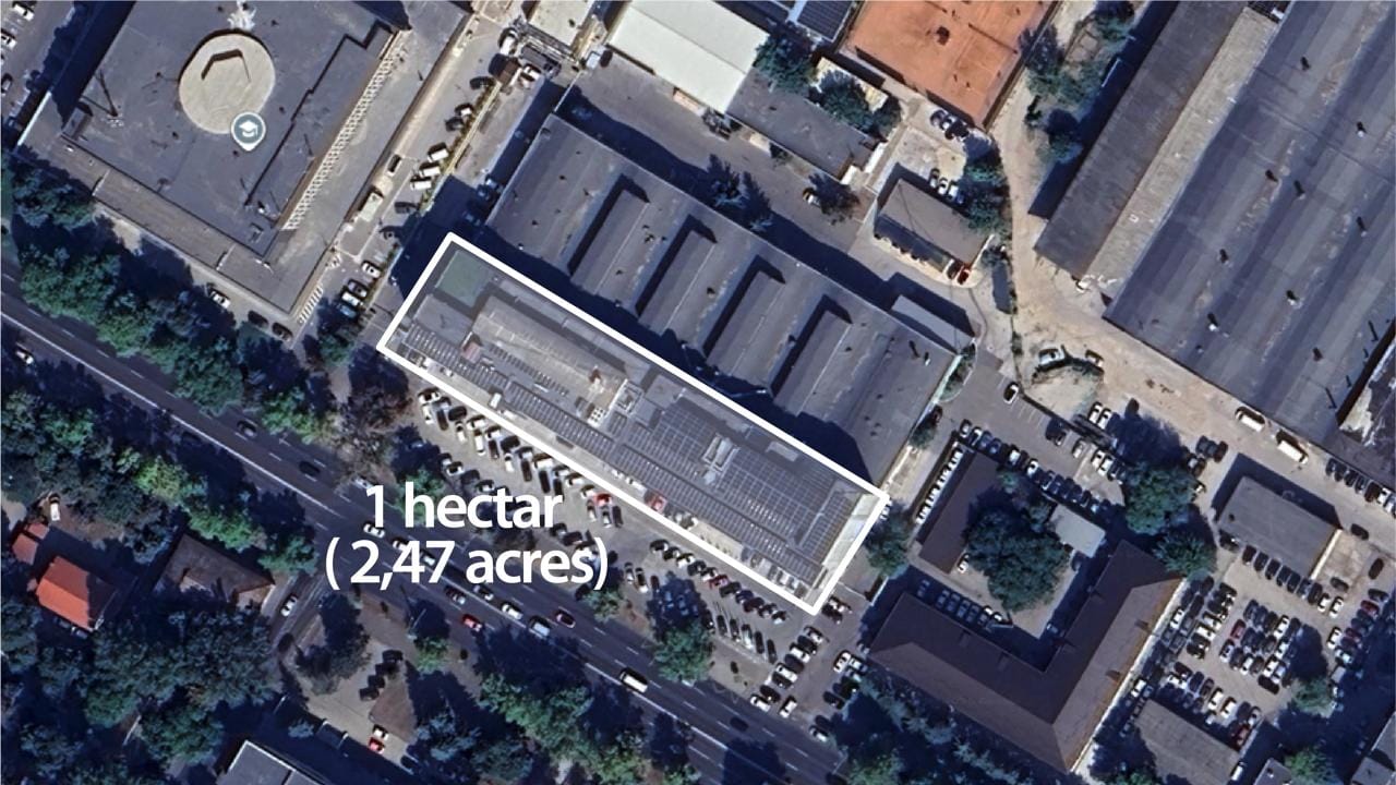 Aerial view of the 1 hectare commercial and office building plot on Calea Ieșilor, central Chișinău
